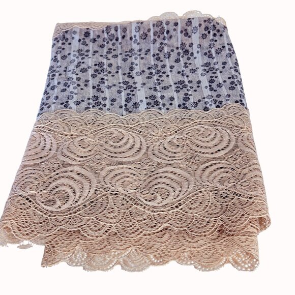 Elegant Artistic Scarf Wrap Beige Floral Chantilly Lace By Alif Creations Kuwait - Picture 8 of 12